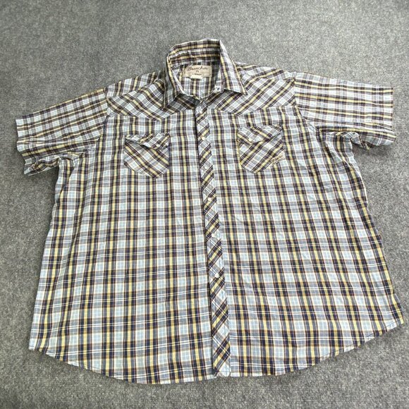 VTG Wrangler Shirt Mens 3X Western Pearl Snap‎ Wrancher Blue Plaid Cowboy Rodeo - Picture 1 of 10